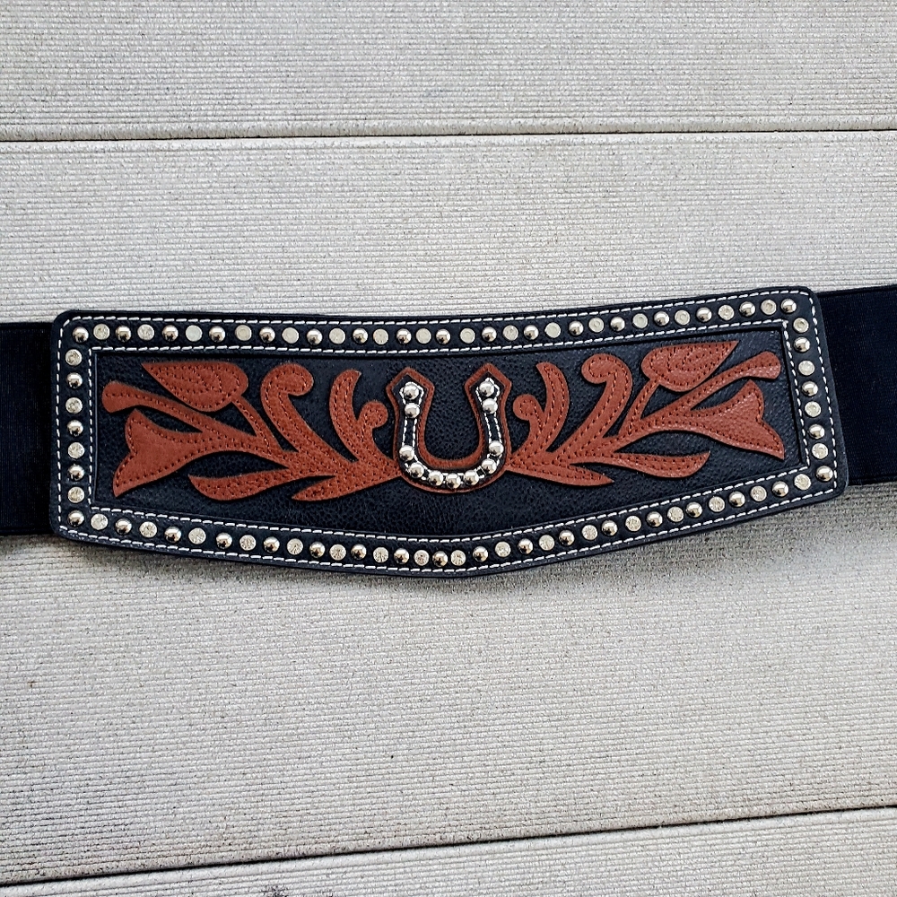 Ariat Western Belt Womens 3" Wide Stretch Rhinestones Black NWT.